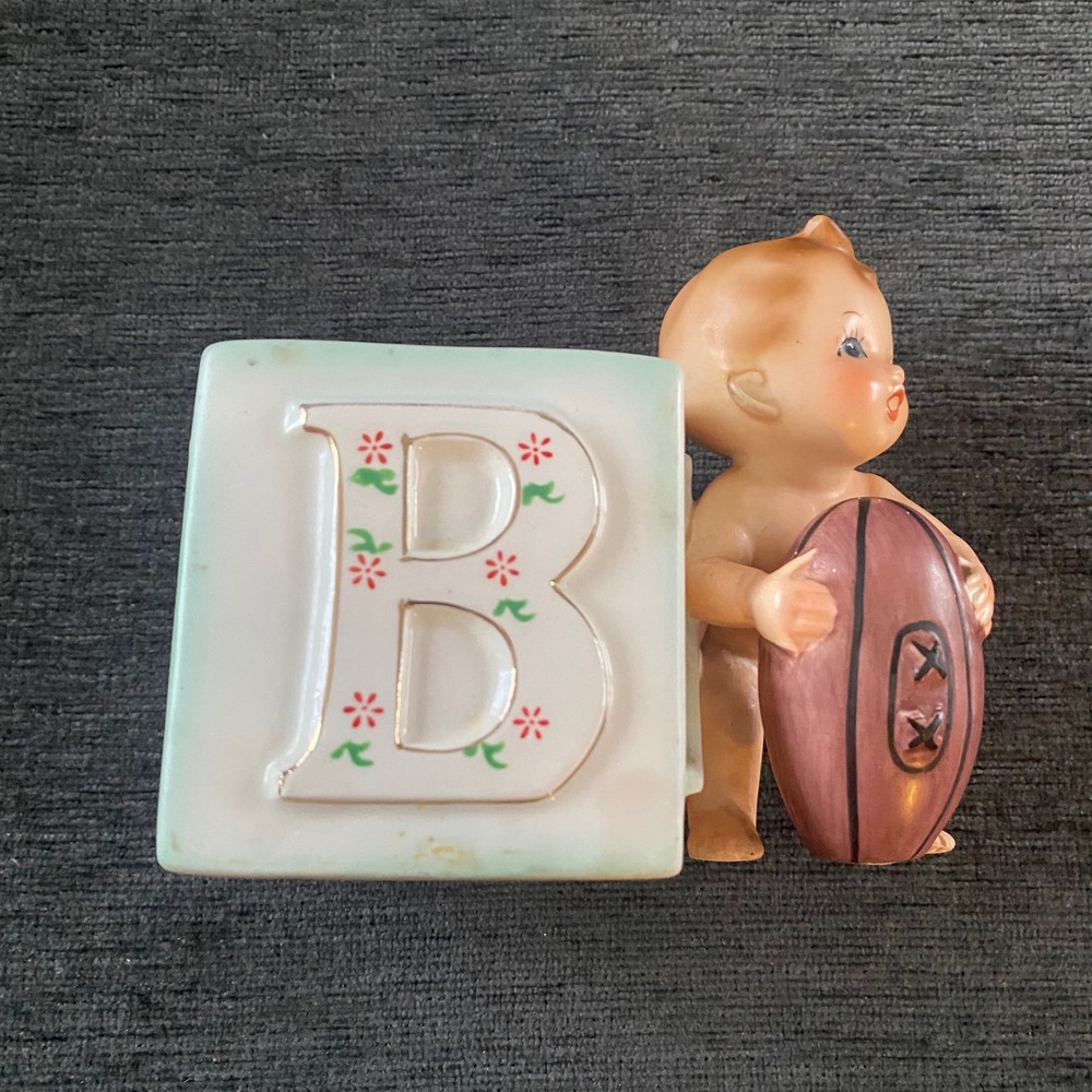 Vintage Relpo Baby Boy with‎ Football Alphabet Block Planter 1950-1960s